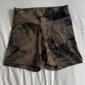 High-Rise Tie-Dye Brown Workout Shorts